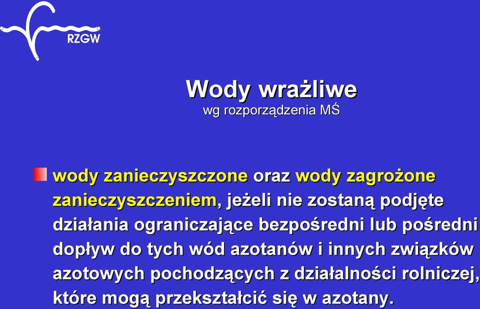 bezpośredni lub pośredni dopływ do tych wód azotanów i innych związków