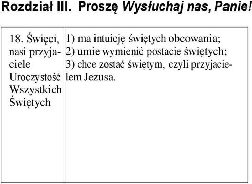 1) ma intuicję świętych obcowania; 2) umie wymienić