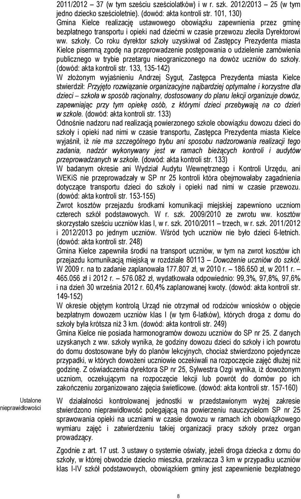 Co roku dyrektor szkoły uzyskiwał od Zastępcy Prezydenta miasta Kielce pisemną zgodę na przeprowadzenie postępowania o udzielenie zamówienia publicznego w trybie przetargu nieograniczonego na dowóz