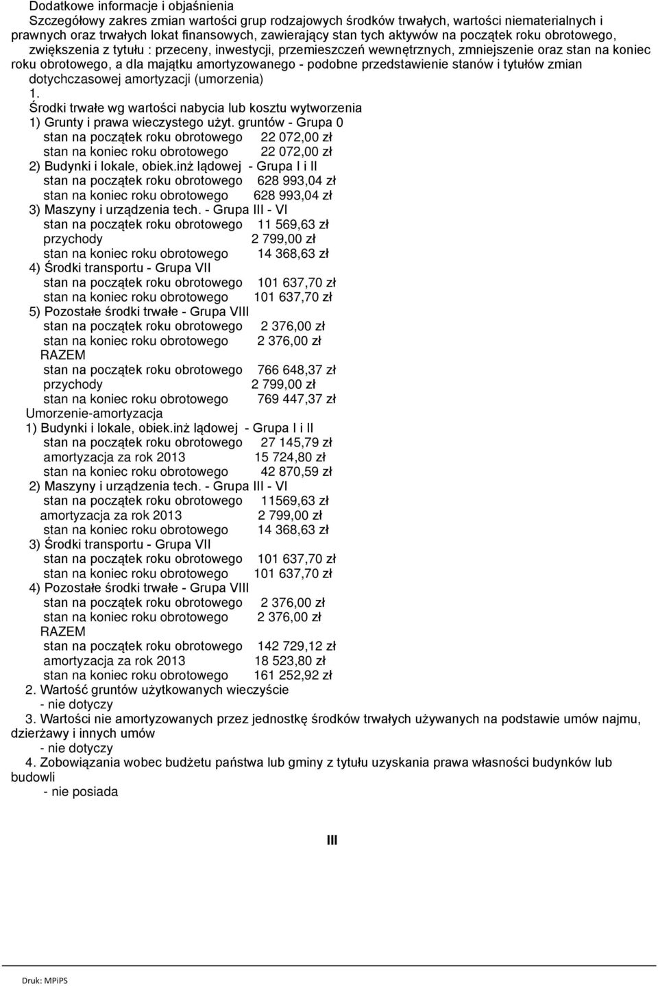 przedstawienie stanów i tytułów zmian dotychczasowej amortyzacji (umorzenia) 1. Środki trwałe wg wartości nabycia lub kosztu wytworzenia 1) Grunty i prawa wieczystego użyt.