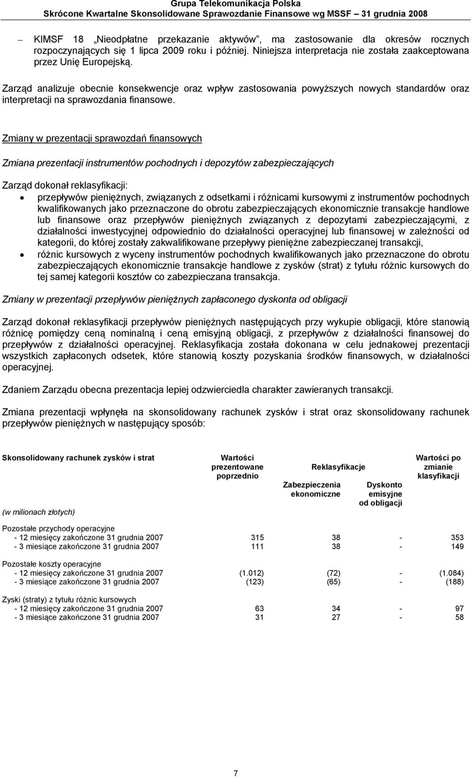 Zarząd analizuje obecnie konsekwencje oraz wpływ zastosowania powyższych nowych standardów oraz interpretacji na sprawozdania finansowe.