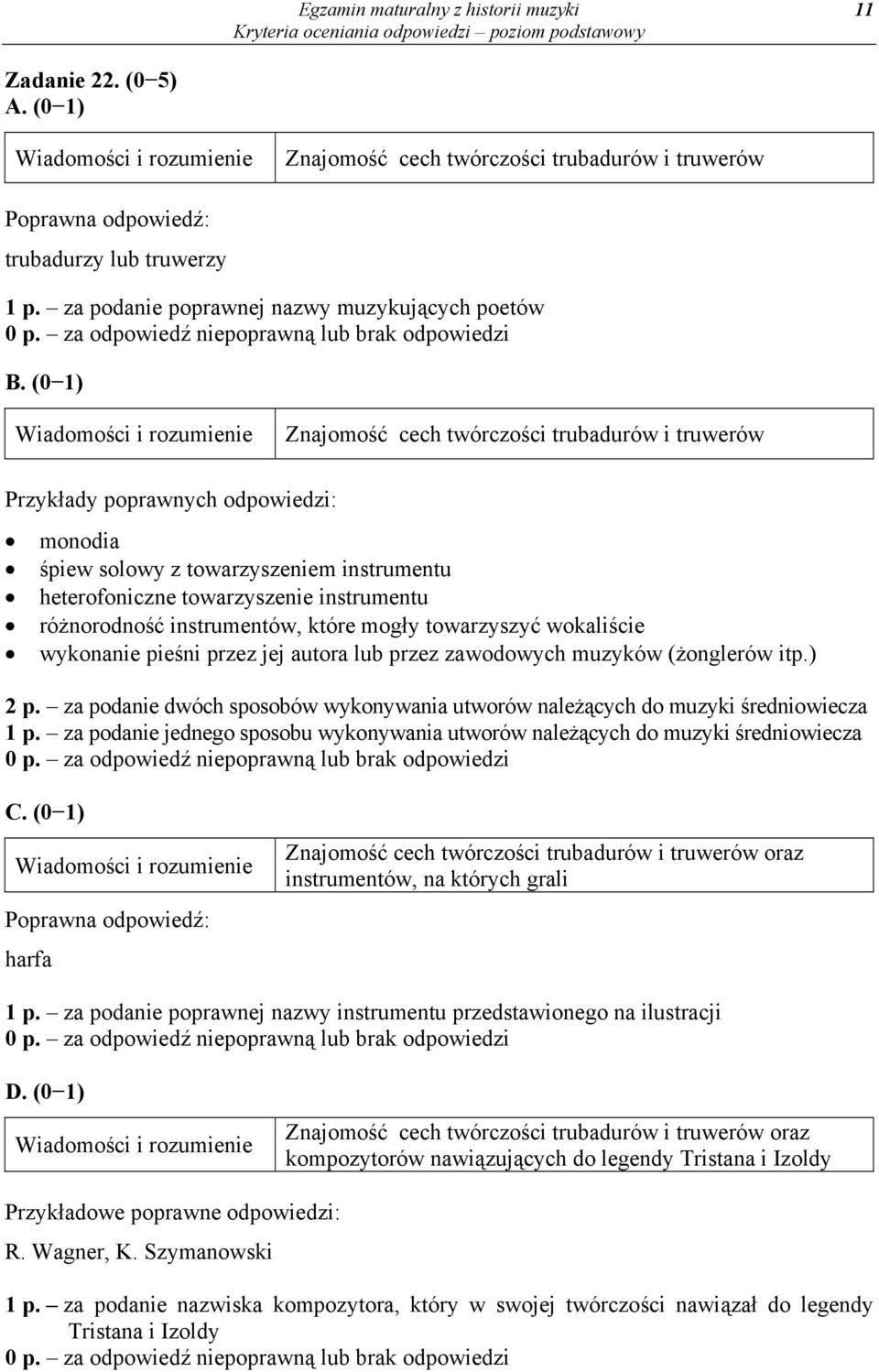 instrumentów, które mogły towarzyszyć wokaliście wykonanie pieśni przez jej autora lub przez zawodowych muzyków (żonglerów itp.) 2 p.