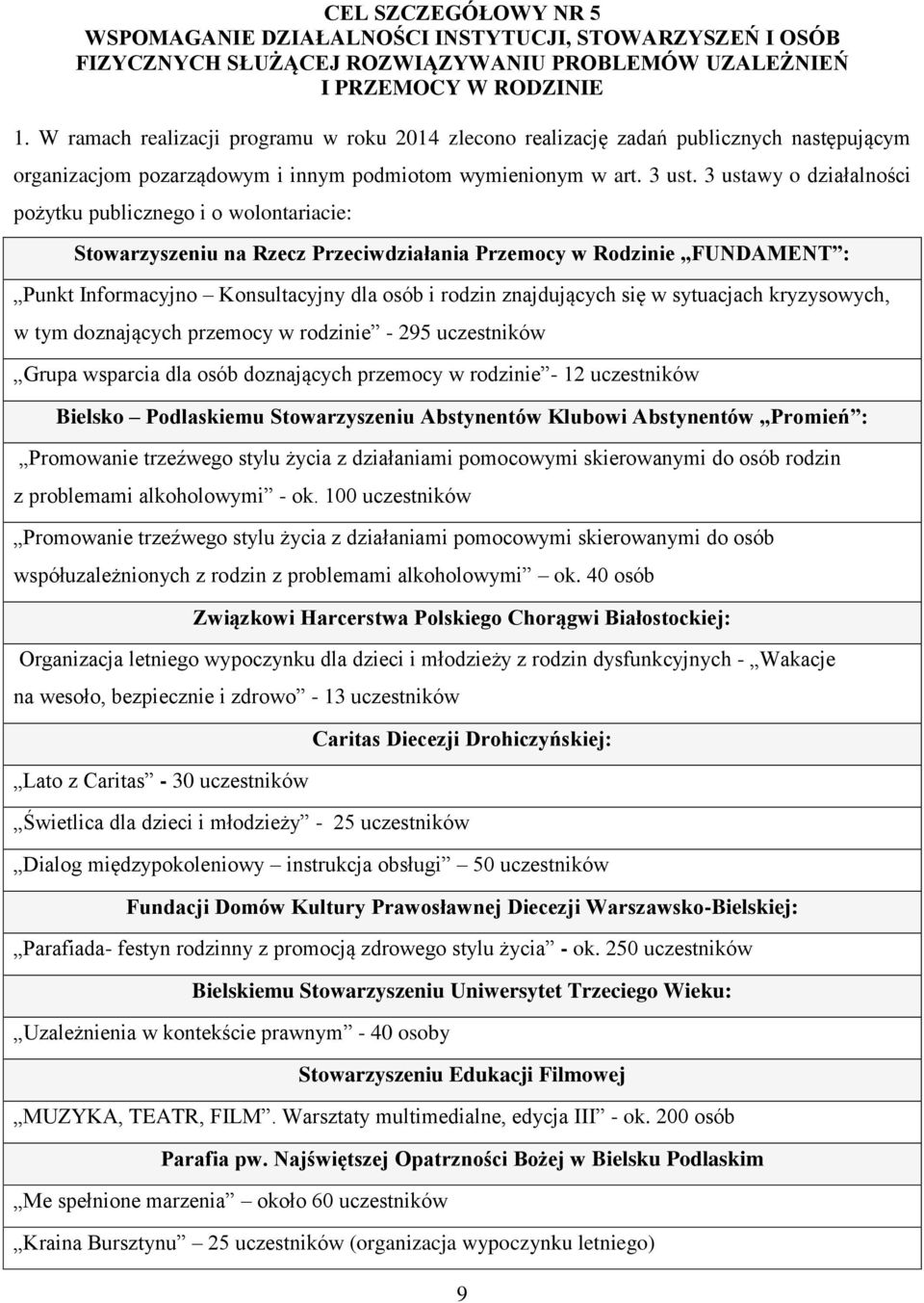 3 ustawy o działalności pożytku publicznego i o wolontariacie: Stowarzyszeniu na Rzecz Przeciwdziałania Przemocy w Rodzinie FUNDAMENT : Punkt Informacyjno Konsultacyjny dla osób i rodzin znajdujących