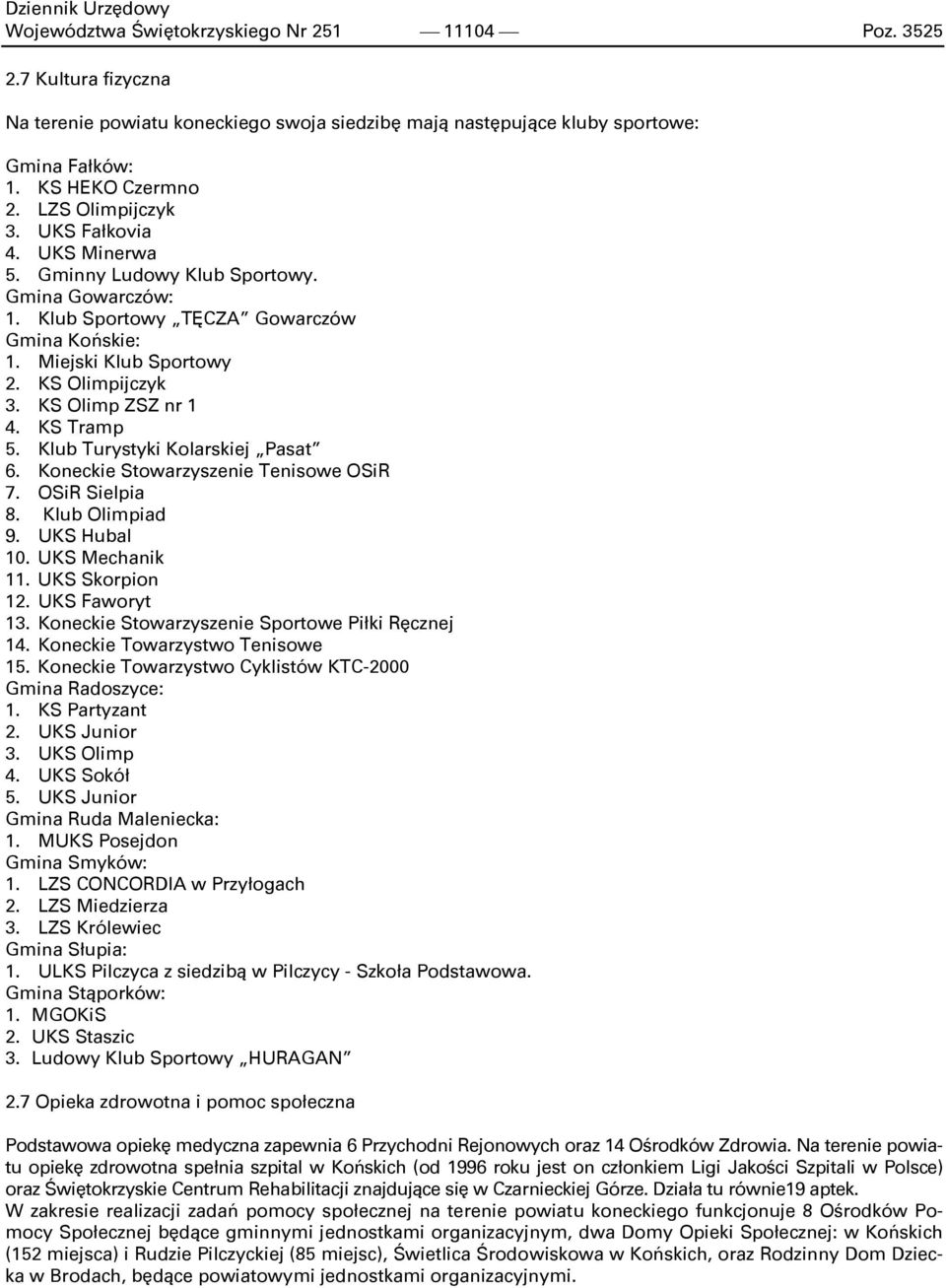 KS Olimp ZSZ nr 1 4. KS Tramp 5. Klub Turystyki Kolarskiej Pasat 6. Koneckie Stowarzyszenie Tenisowe OSiR 7. OSiR Sielpia 8. Klub Olimpiad 9. UKS Hubal 10. UKS Mechanik 11. UKS Skorpion 12.