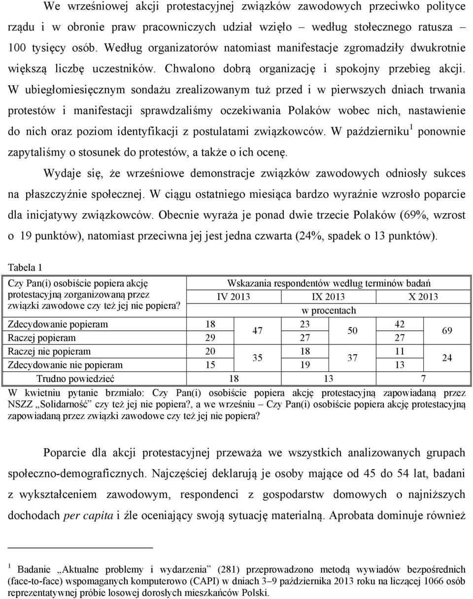 W ubiegłomiesięcznym sondażu zrealizowanym tuż przed i w pierwszych dniach trwania protestów i manifestacji sprawdzaliśmy oczekiwania Polaków wobec nich, nastawienie do nich oraz poziom identyfikacji