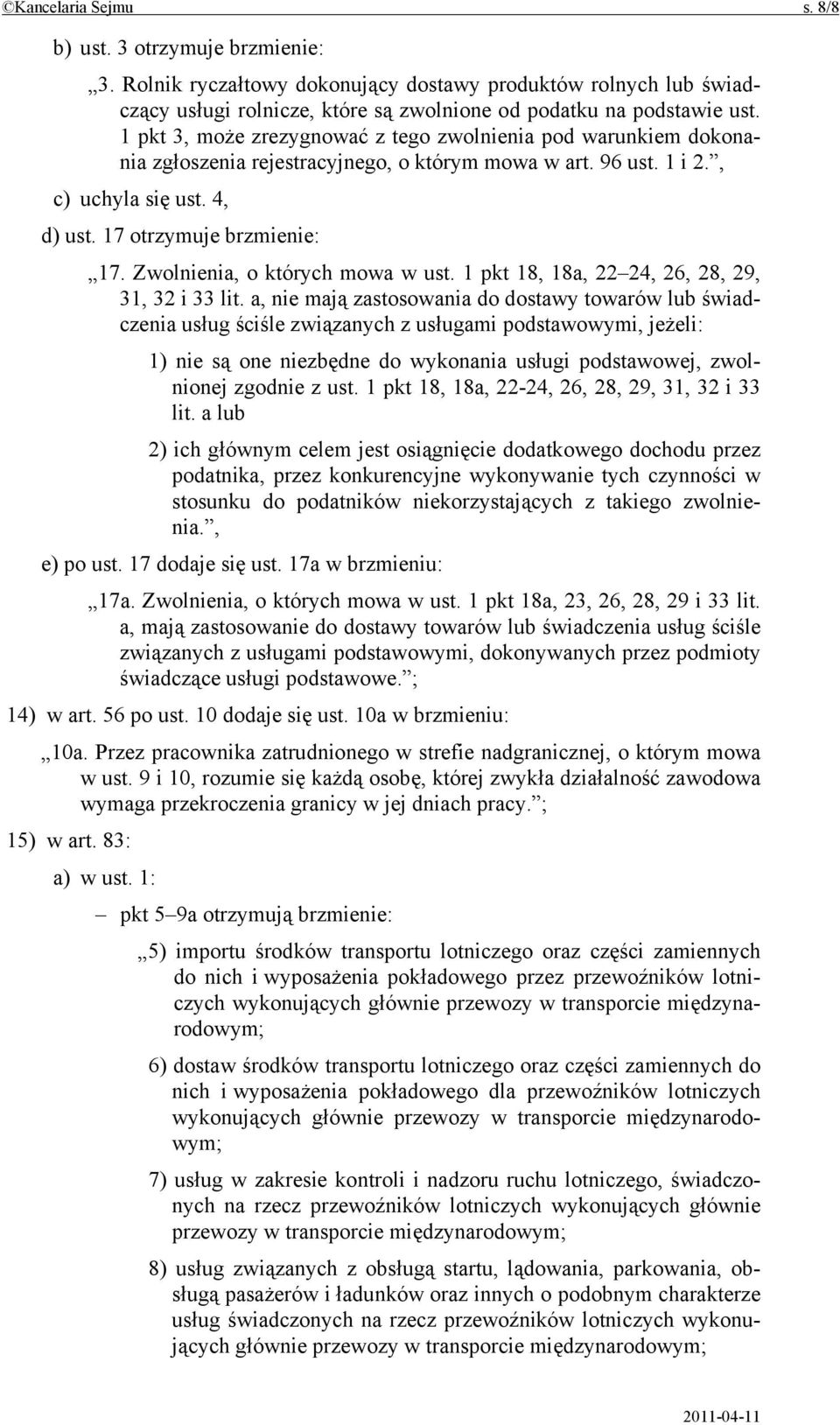 Zwolnienia, o których mowa w ust. 1 pkt 18, 18a, 22 24, 26, 28, 29, 31, 32 i 33 lit.