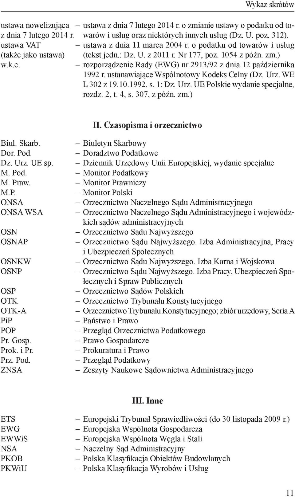 ustanawiające Wspólnotowy Kodeks Celny (Dz. Urz. WE L 302 z 19.10.1992, s. 1; Dz. Urz. UE Polskie wydanie specjalne, rozdz. 2, t. 4, s. 307, z późn. zm.) II. Czasopisma i orzecznictwo Biul. Skarb.