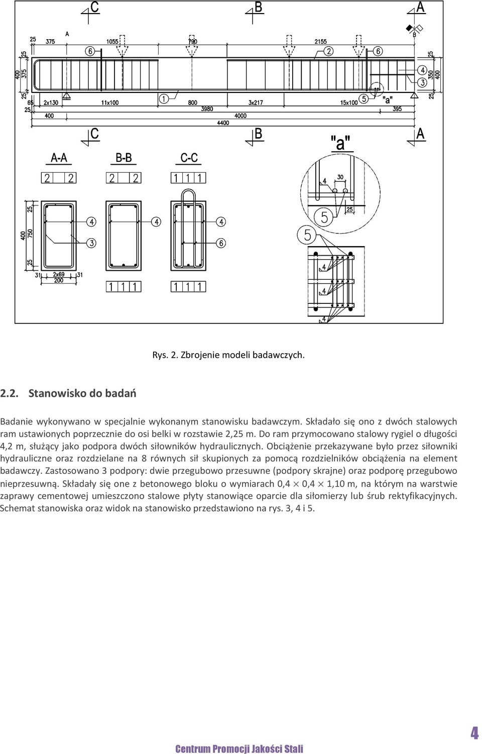 Do ram przymocowano stalowy rygiel o długości 4,2 m, służący jako podpora dwóch siłowników hydraulicznych.