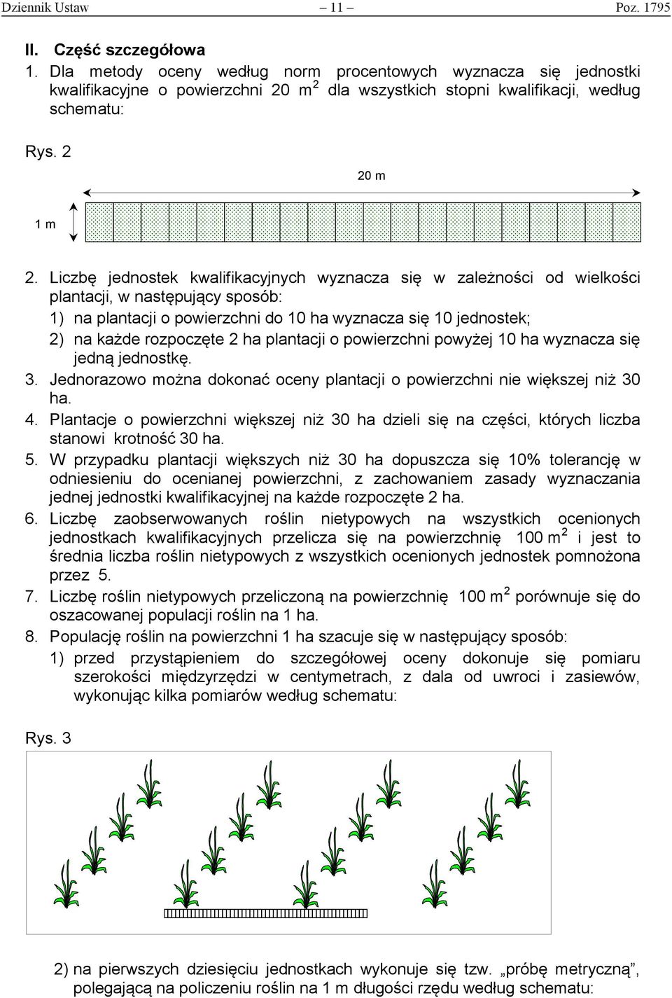 Liczbę jednostek kwalifikacyjnych wyznacza się w zależności od wielkości plantacji, w następujący sposób: 1) na plantacji o powierzchni do 10 ha wyznacza się 10 jednostek; 2) na każde rozpoczęte 2 ha