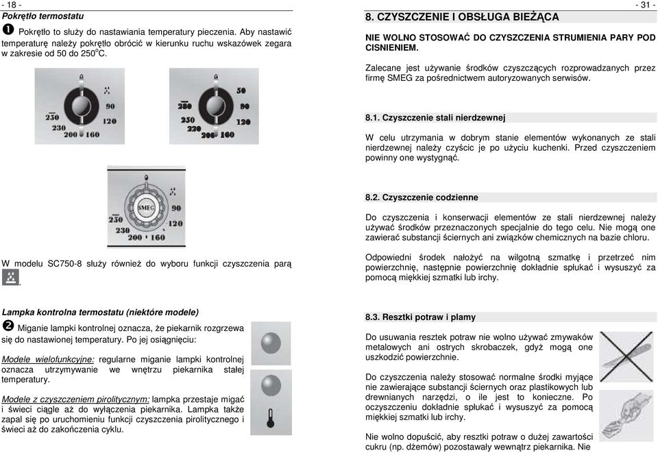 Zalecane jest uŝywanie środków czyszczących rozprowadzanych przez firmę SMEG za pośrednictwem autoryzowanych serwisów. 8.1.