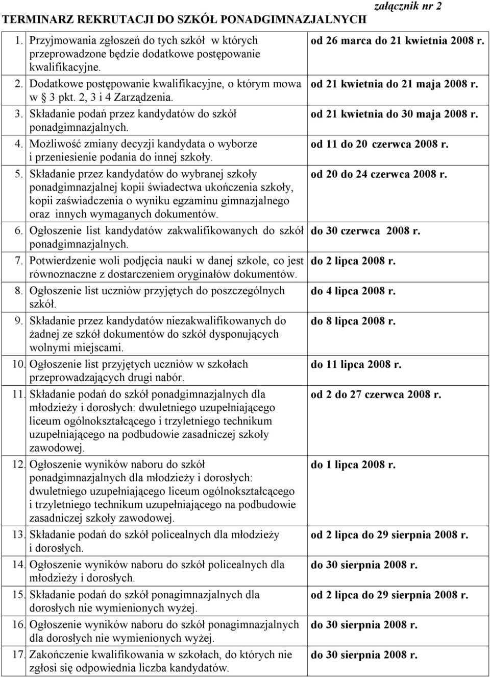 Składanie przez kandydatów do wybranej szkoły ponadgimnazjalnej kopii świadectwa ukończenia szkoły, kopii zaświadczenia o wyniku egzaminu gimnazjalnego oraz innych wymaganych dokumentów. 6.