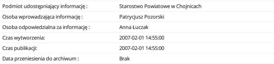 Patrycjusz Pozorski Anna Łuczak Czas wytworzenia: 2007-02-01 14:55:00