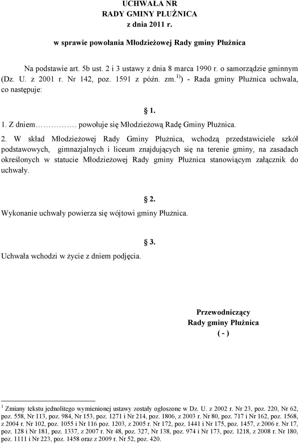 W skład MłodzieŜowej Rady Gminy PłuŜnica, wchodzą przedstawiciele szkół podstawowych, gimnazjalnych i liceum znajdujących się na terenie gminy, na zasadach określonych w statucie MłodzieŜowej Rady