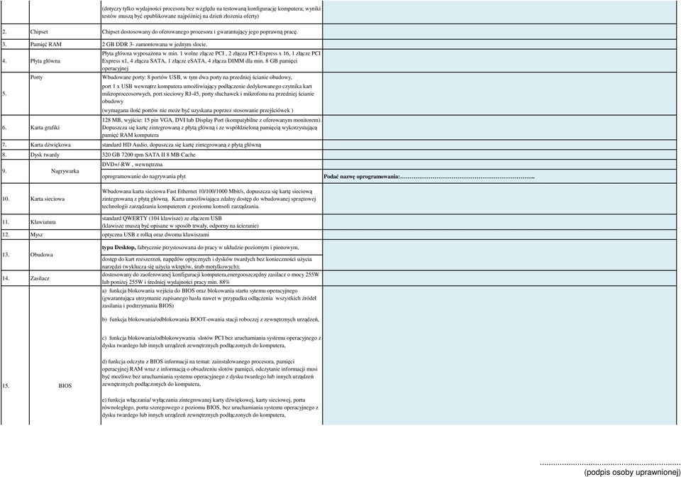 Karta grafiki Płyta główna wyposaŝona w min. 1 wolne złącze PCI, 2 złącza PCI-Express x 16, 1 złącze PCI Express x1, 4 złącza SATA, 1 złącze esata, 4 złącza DIMM dla min.