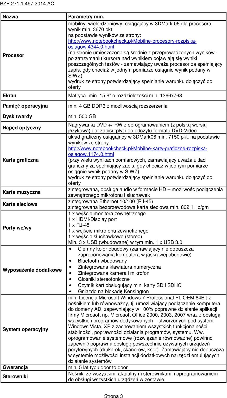 dla procesora wynik min. 3670 