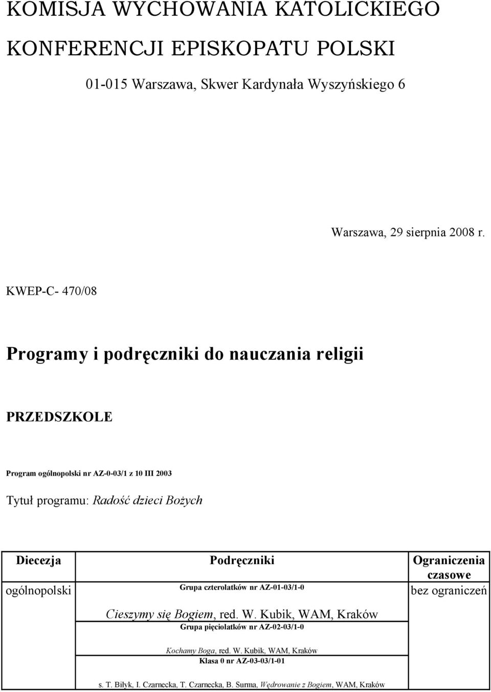 dzieci Bożych Grupa czterolatków nr AZ-01-03/1-0 Cieszymy się Bogiem, red. W.