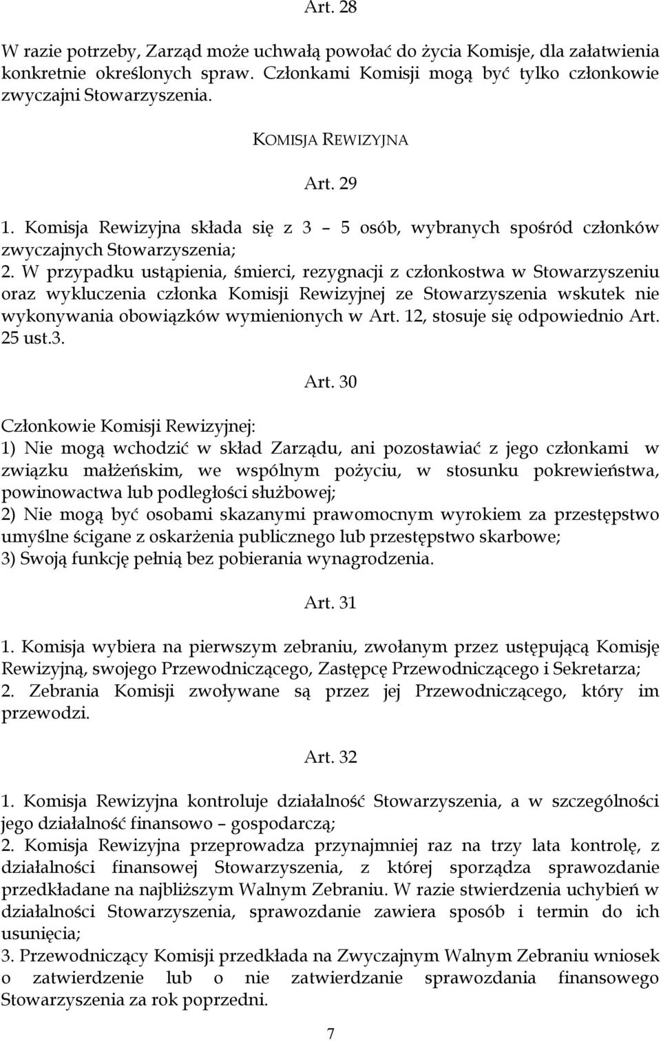 W przypadku ustąpienia, śmierci, rezygnacji z członkostwa w Stowarzyszeniu oraz wykluczenia członka Komisji Rewizyjnej ze Stowarzyszenia wskutek nie wykonywania obowiązków wymienionych w Art.