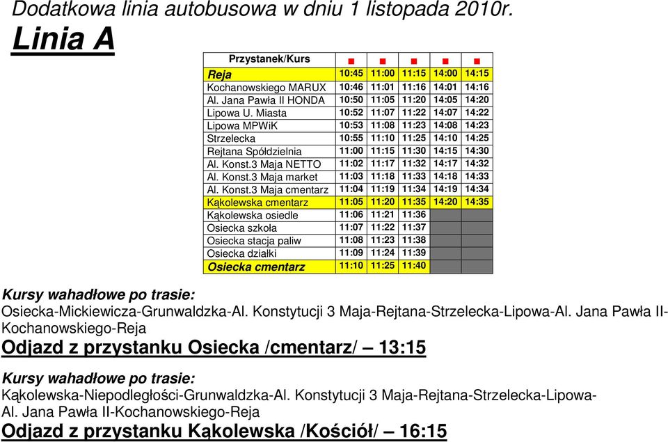 3 Maja NETTO 11:02 11:17 11:32 14:17 14:32 Al. Konst.