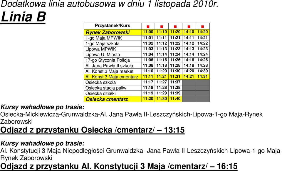 3 Maja market 11:10 11:20 11:30 14:20 14:30 Al. Konst.