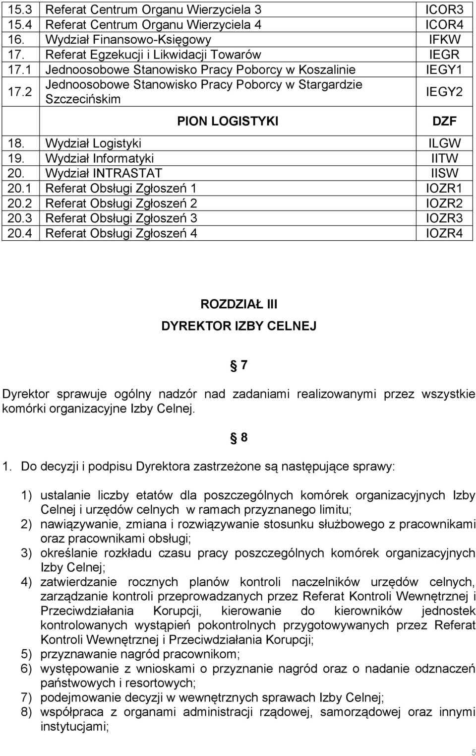 Wydział Informatyki IITW 20. Wydział INTRASTAT IISW 20.1 Referat Obsługi Zgłoszeń 1 IOZR1 20.2 Referat Obsługi Zgłoszeń 2 IOZR2 20.3 Referat Obsługi Zgłoszeń 3 IOZR3 20.