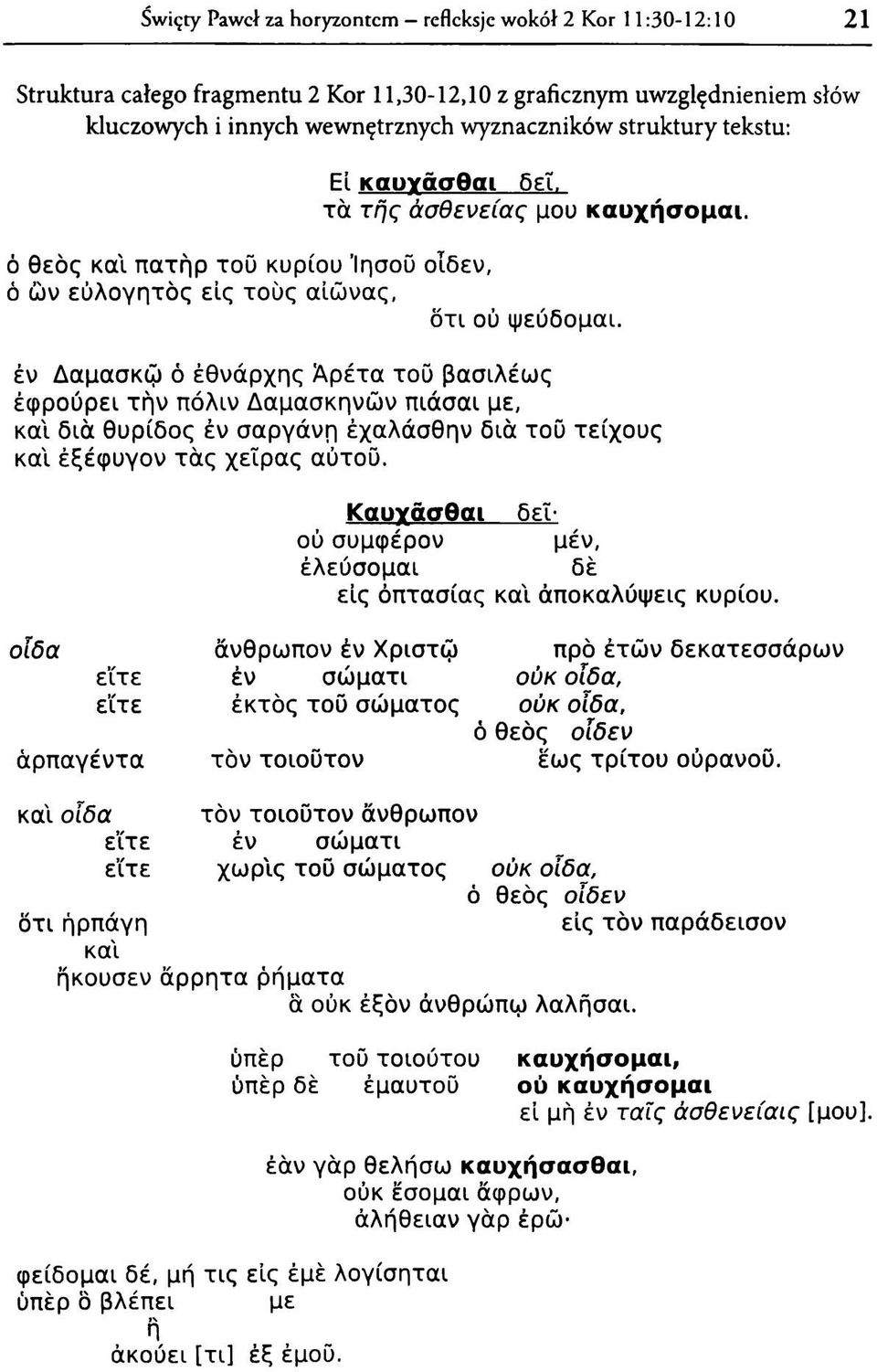 έν Δαμασκώ ό εθνάρχης Άρέτα του βασιλέως έφρούρει την πόλιν Δαμασκηνών πιάσαι με, και διά θυρίδος έν σαργάνη έχαλάσθην διά του τείχους και έξέφυγον τάς χεΐρας αύτου.