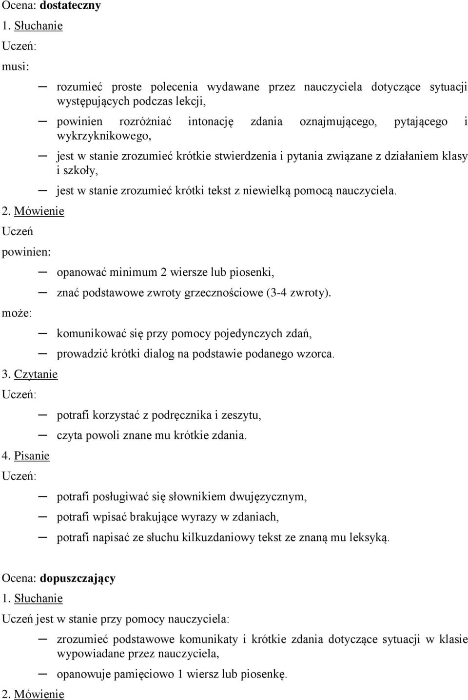 nauczyciela. opanować minimum 2 wiersze lub piosenki, znać podstawowe zwroty grzecznościowe (3-4 zwroty).