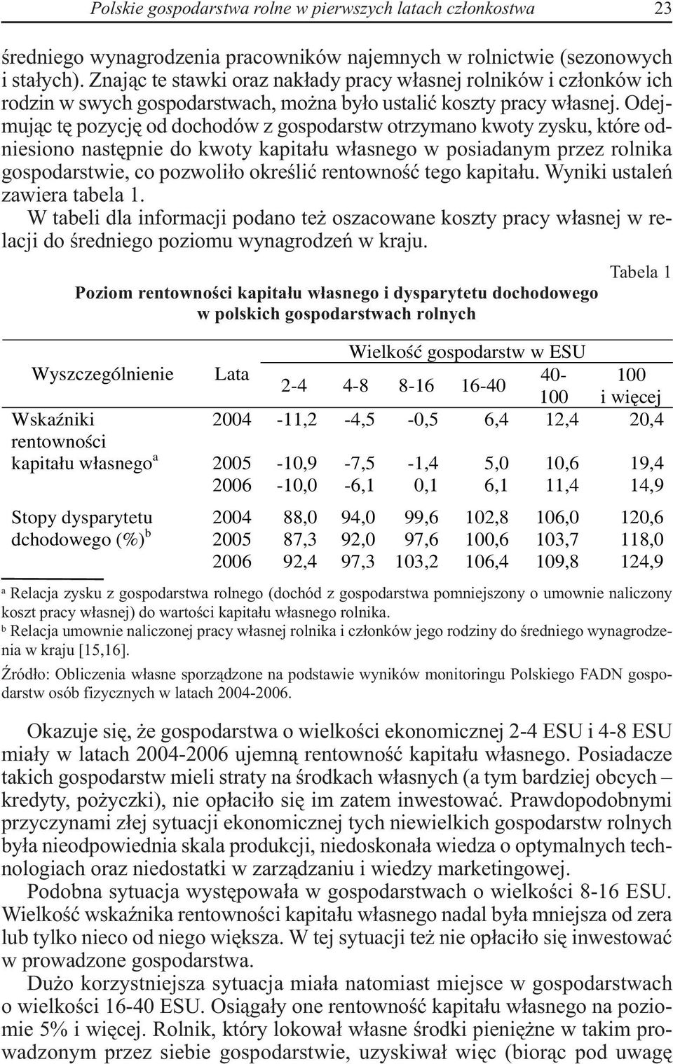 Odejmując tę pozycję od dochodów z gospodarstw otrzymano kwoty zysku, które odniesiono następnie do kwoty kapitału własnego w posiadanym przez rolnika gospodarstwie, co pozwoliło określić rentowność