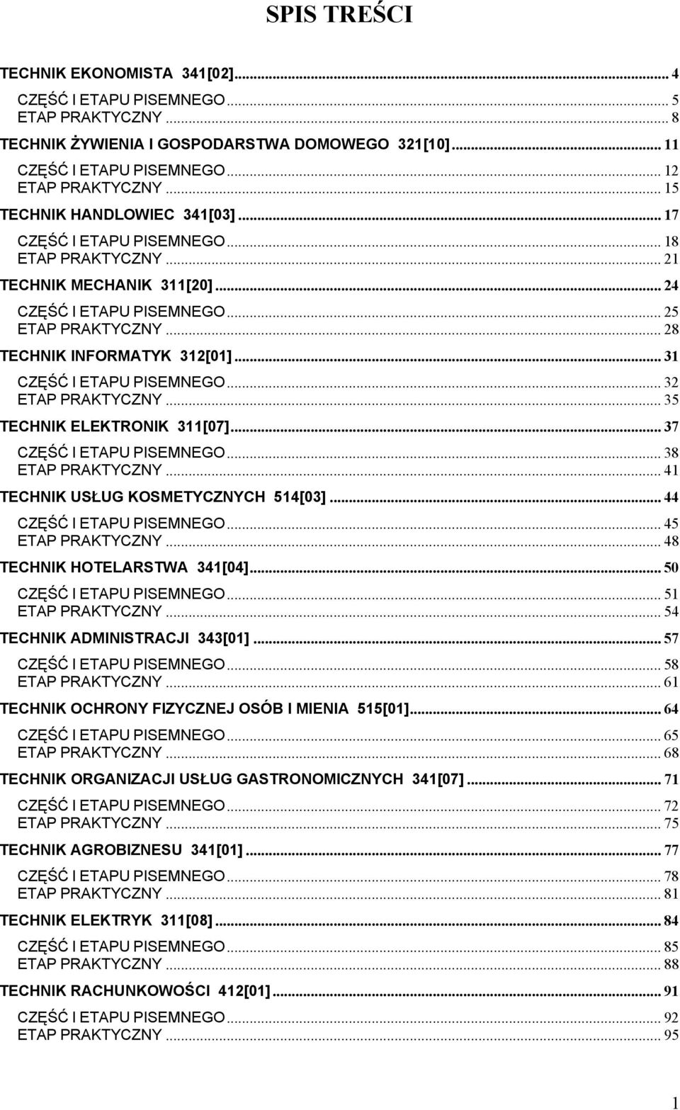 .. 31 CZĘŚĆ I ETAPU PISEMNEGO... 32 ETAP PRAKTYCZNY... 35 TECHNIK ELEKTRONIK 311[07]... 37 CZĘŚĆ I ETAPU PISEMNEGO... 38 ETAP PRAKTYCZNY... 41 TECHNIK USŁUG KOSMETYCZNYCH 514[03].