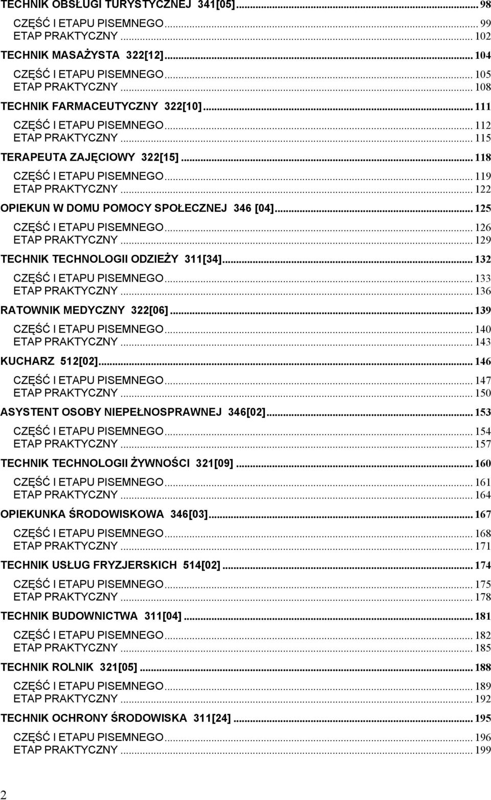 ..122 OPIEKUN W DOMU POMOCY SPOŁECZNEJ 346 [04]... 125 CZĘŚĆ I ETAPU PISEMNEGO... 126 ETAP PRAKTYCZNY...129 TECHNIK TECHNOLOGII ODZIEŻY 311[34]... 132 CZĘŚĆ I ETAPU PISEMNEGO... 133 ETAP PRAKTYCZNY.