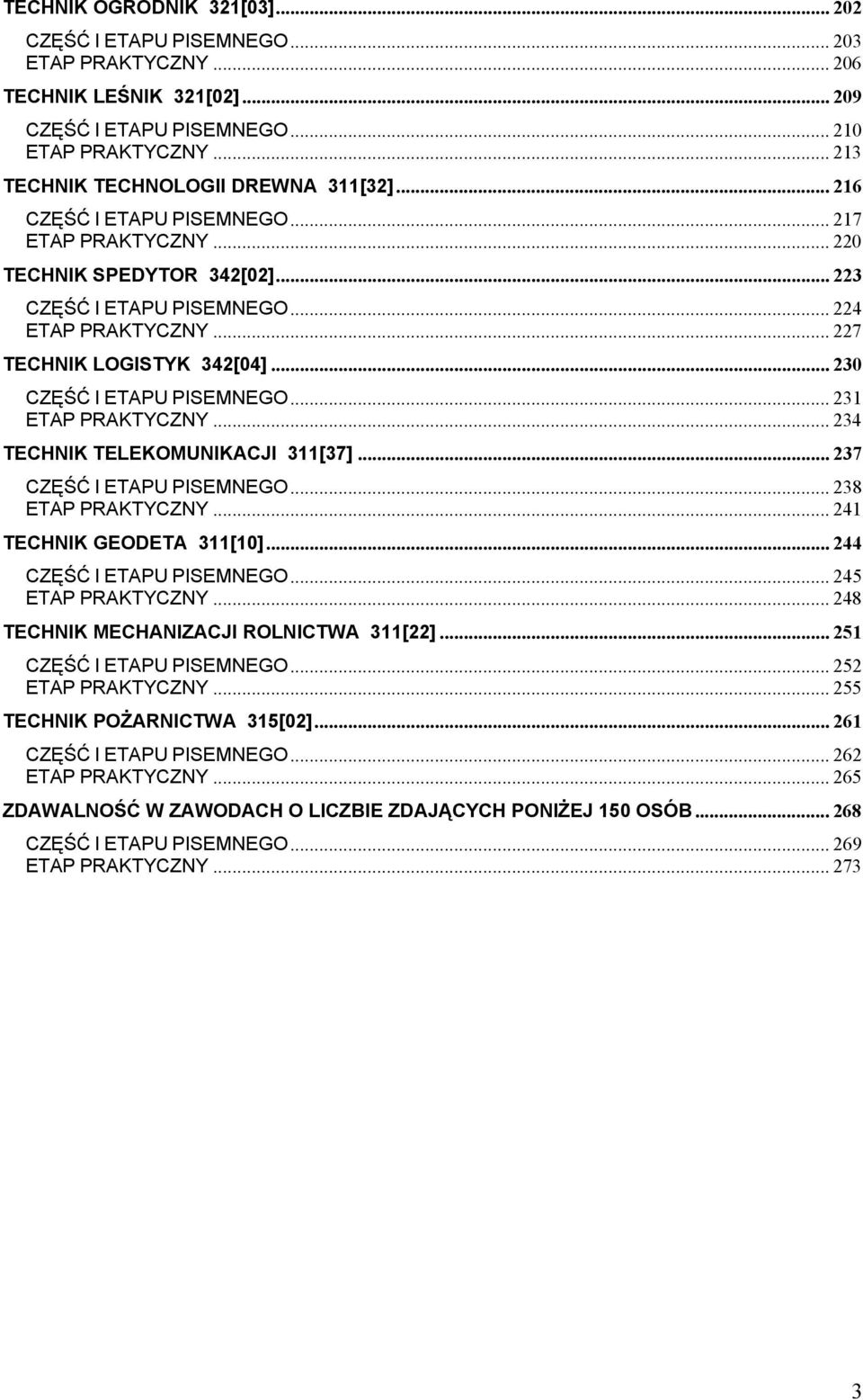 ..227 TECHNIK LOGISTYK 342[04]... 230 CZĘŚĆ I ETAPU PISEMNEGO... 231 ETAP PRAKTYCZNY...234 TECHNIK TELEKOMUNIKACJI 311[37]... 237 CZĘŚĆ I ETAPU PISEMNEGO... 238 ETAP PRAKTYCZNY.