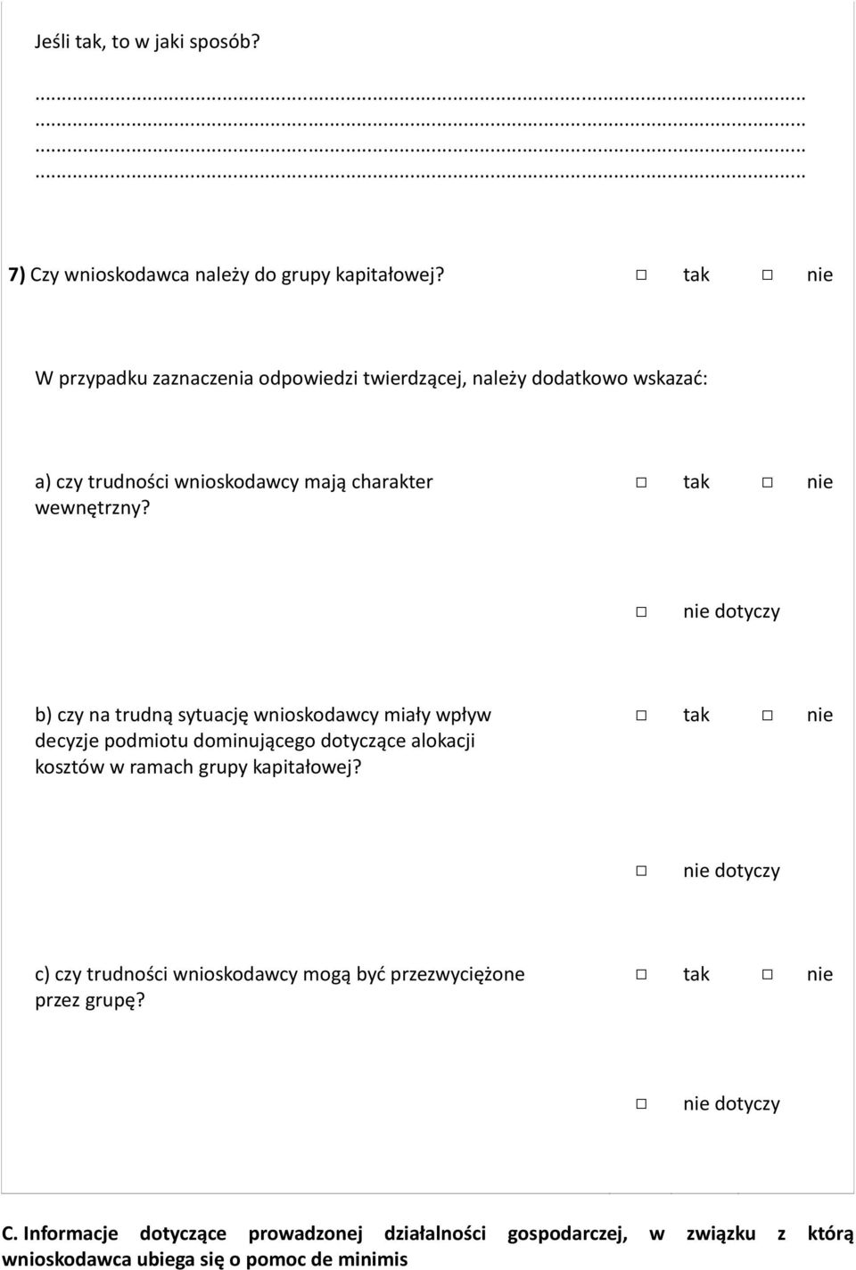 dotyczy b) czy na trudną sytuację wnioskodawcy miały wpływ decyzje podmiotu dominującego dotyczące alokacji kosztów w ramach grupy