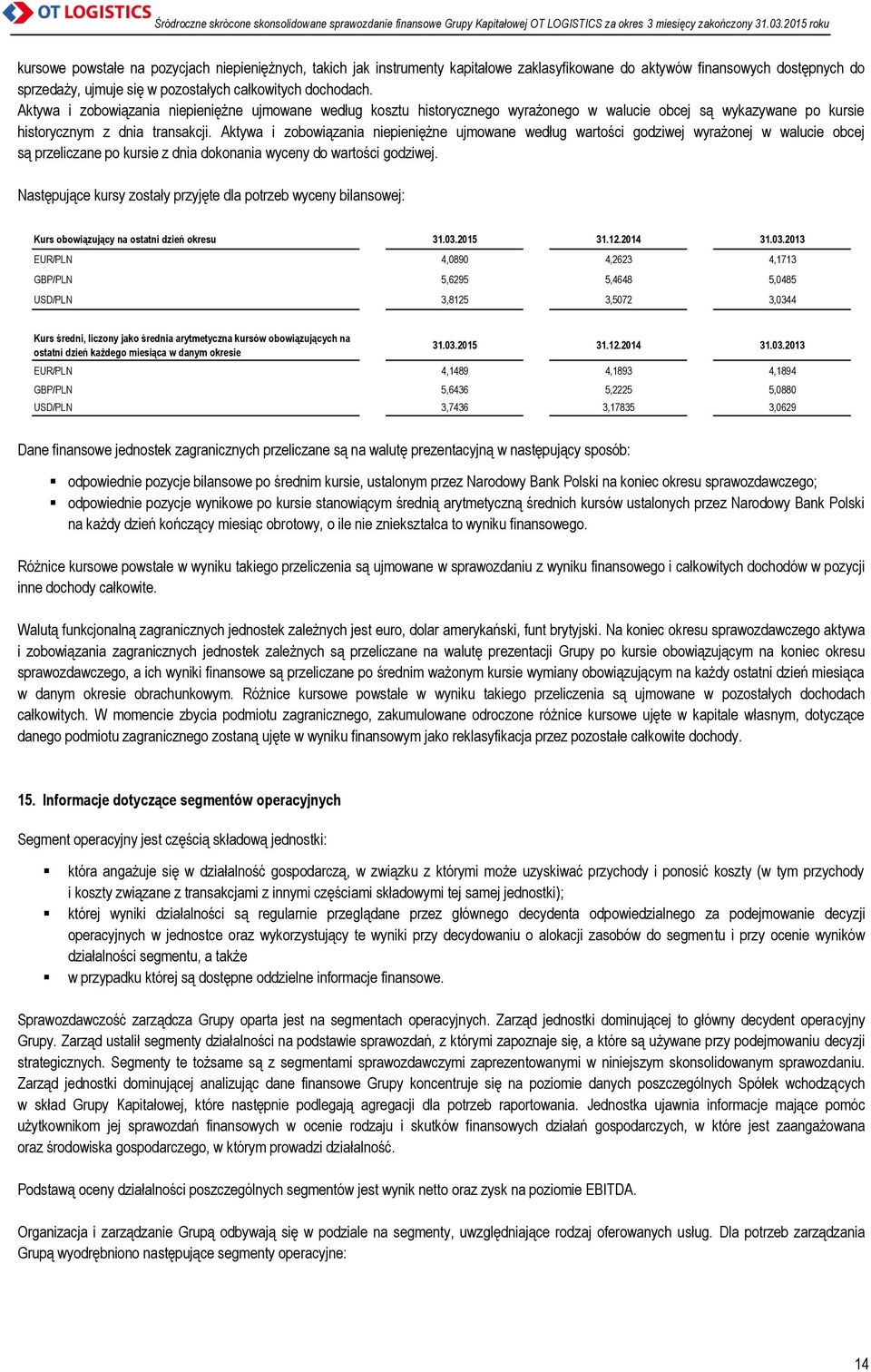 Aktywa i zobowiązania niepieniężne ujmowane według wartości godziwej wyrażonej w walucie obcej są przeliczane po kursie z dnia dokonania wyceny do wartości godziwej.