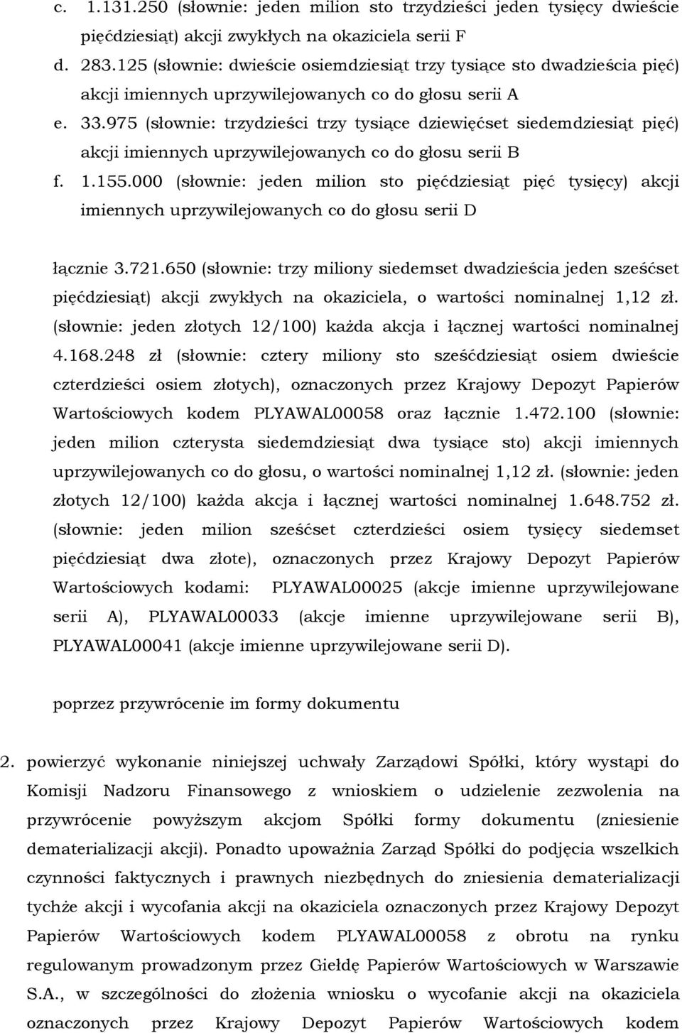 975 (słownie: trzydzieści trzy tysiące dziewięćset siedemdziesiąt pięć) akcji imiennych uprzywilejowanych co do głosu serii B f. 1.155.