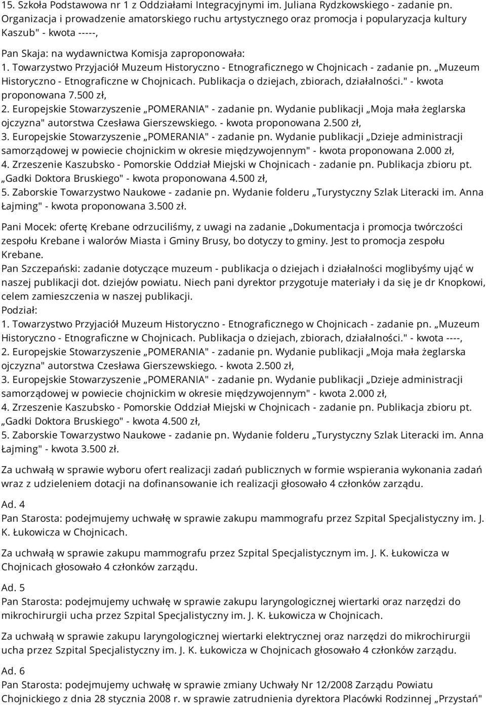 Towarzystwo Przyjaciół Muzeum Historyczno - Etnograficznego w Chojnicach - zadanie pn. Muzeum Historyczno - Etnograficzne w Chojnicach. Publikacja o dziejach, zbiorach, działalności.
