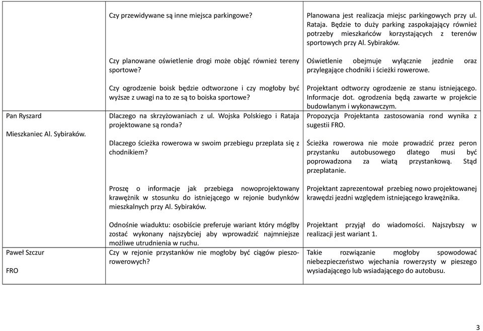 Dlaczego ścieżka rowerowa w swoim przebiegu przeplata się z chodnikiem? Proszę o informacje jak przebiega nowoprojektowany krawężnik w stosunku do istniejącego w rejonie budynków mieszkalnych przy Al.