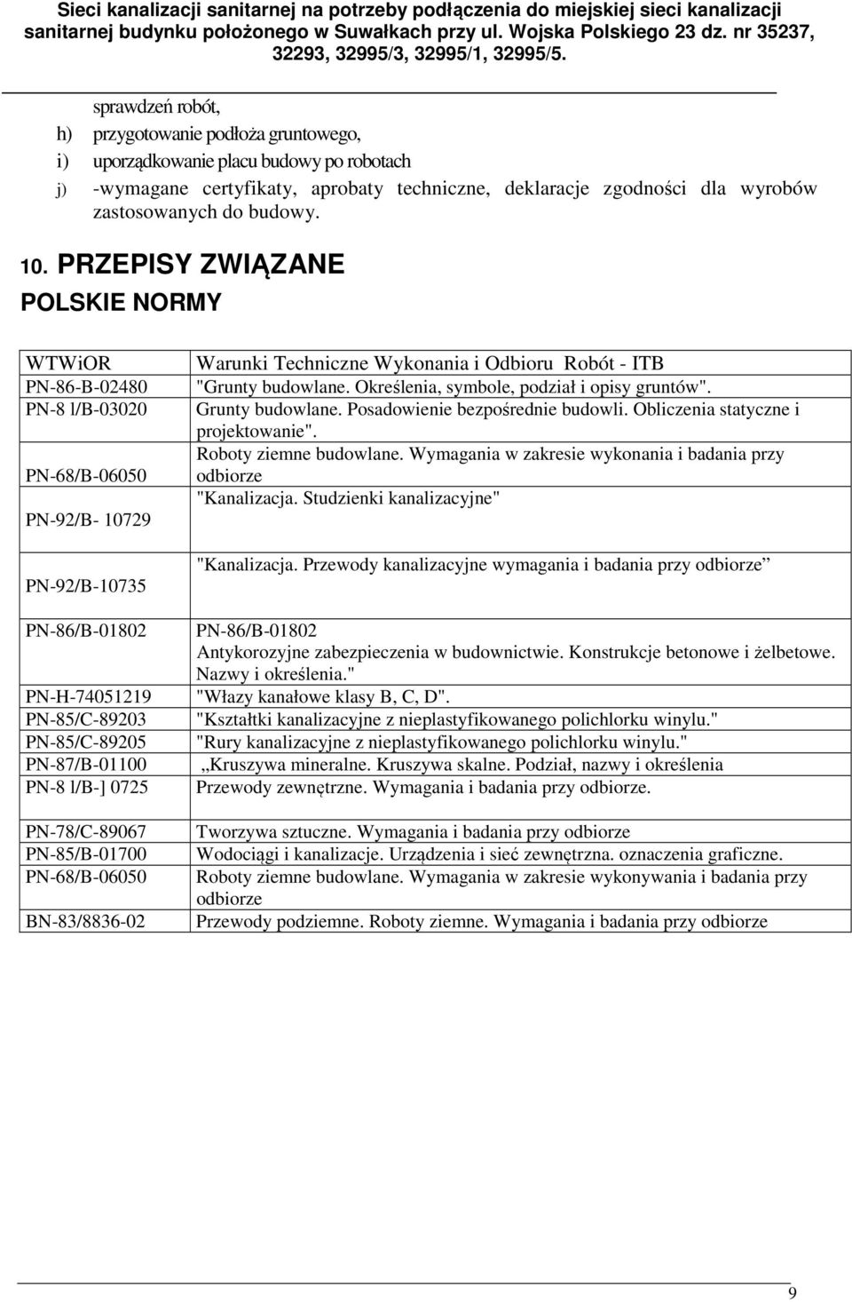PRZEPISY ZWIĄZANE POLSKIE NORMY WTWiOR PN-86-B-02480 PN-8 l/b-03020 PN-68/B-06050 PN-92/B- 10729 PN-92/B-10735 PN-86/B-01802 PN-H-74051219 PN-85/C-89203 PN-85/C-89205 PN-87/B-01100 PN-8 l/b-] 0725