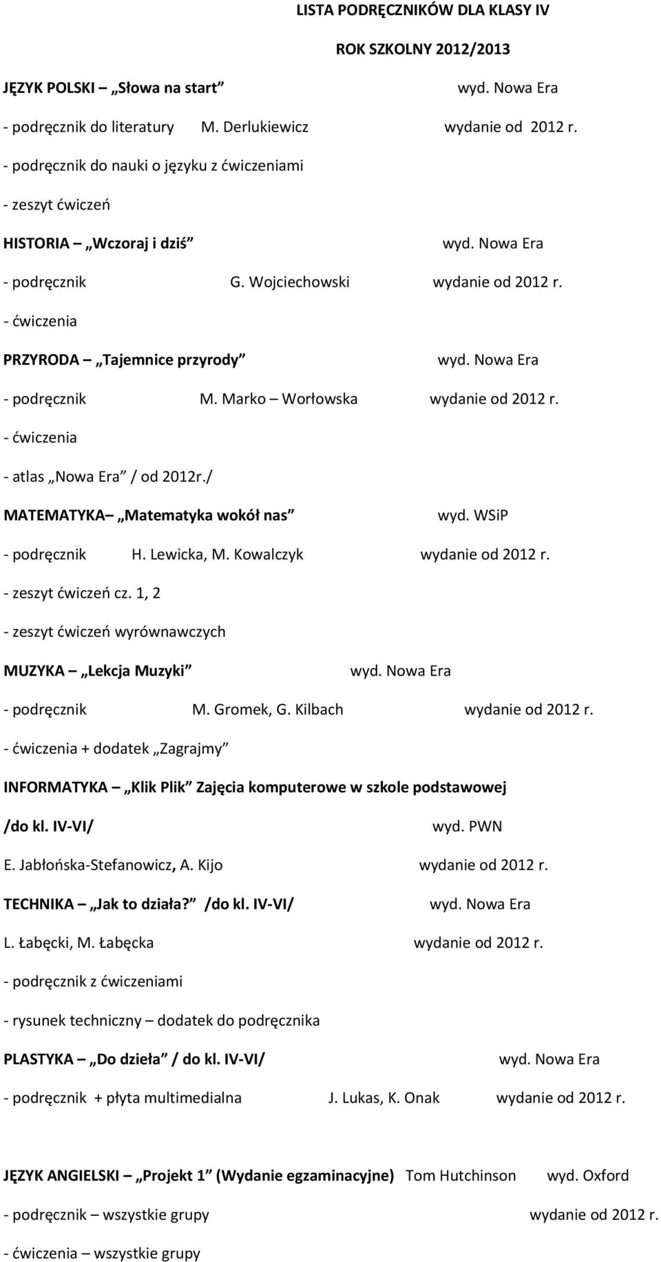 Kowalczyk wydanie od 2012 r. cz. 1, 2 wyrównawczych MUZYKA Lekcja Muzyki podręcznik M. Gromek, G. Kilbach wydanie od 2012 r.