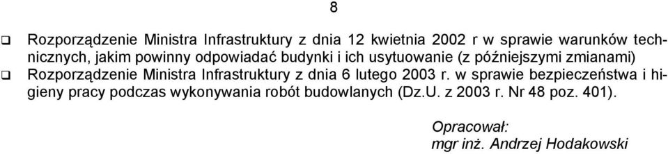 Rozporządzenie Ministra Infrastruktury z dnia 6 lutego 2003 r.