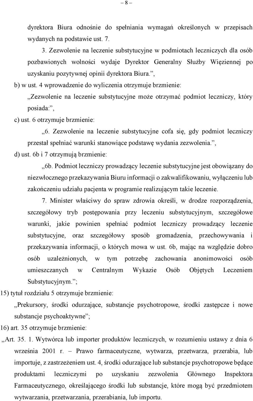 4 wprowadzenie do wyliczenia otrzymuje brzmienie: Zezwolenie na leczenie substytucyjne może otrzymać podmiot leczniczy, który posiada:, c) ust. 6 otrzymuje brzmienie: 6.