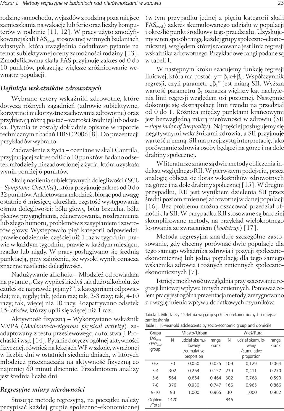 Zmodyfikowana skala FAS przyjmuje zakres od 0 do 10 punktów, pokazując większe zróżnicowanie wewnątrz populacji.