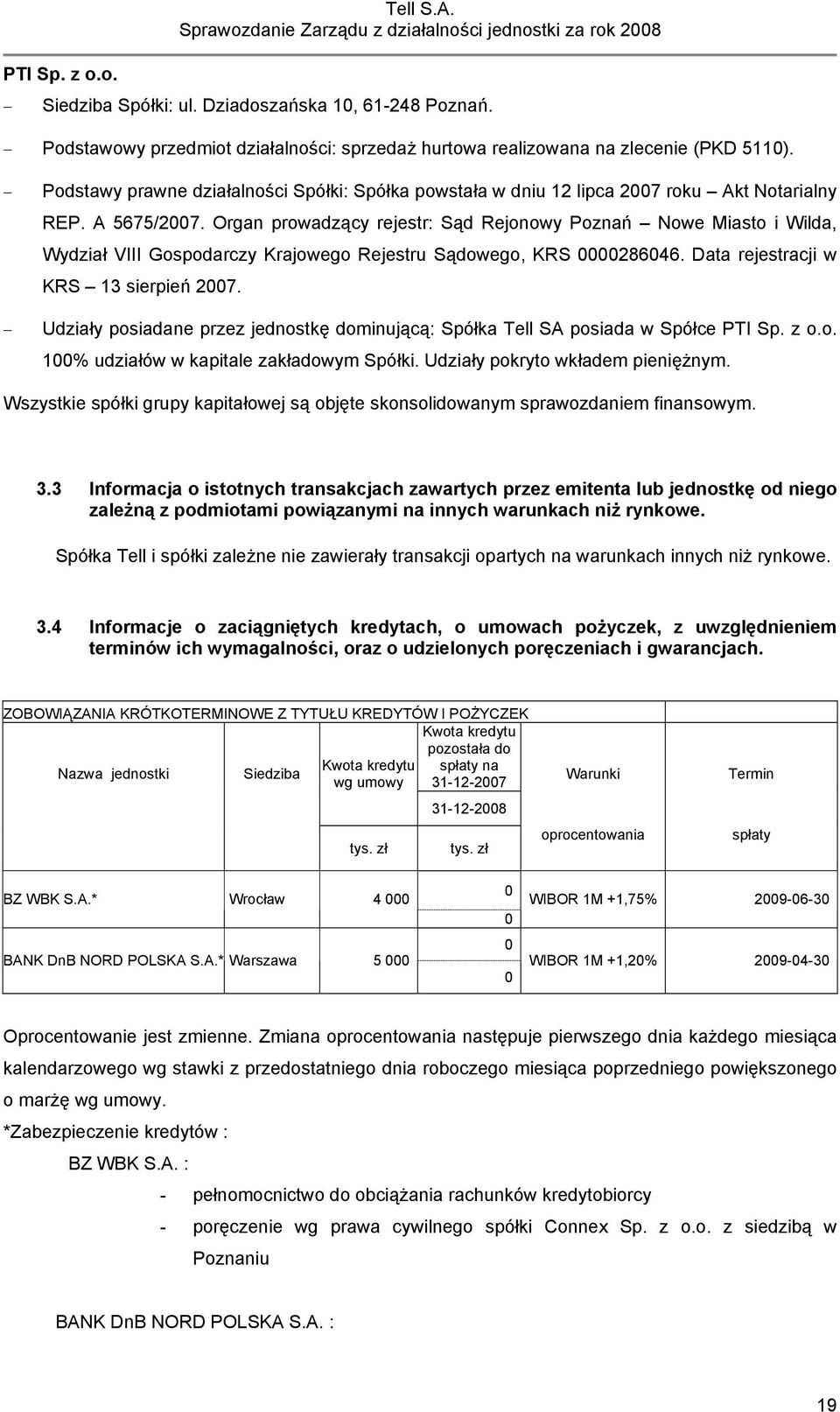 Organ prowadzący rejestr: Sąd Rejonowy Poznań Nowe Miasto i Wilda, Wydział VIII Gospodarczy Krajowego Rejestru Sądowego, KRS 0000286046. Data rejestracji w KRS 13 sierpień 2007.