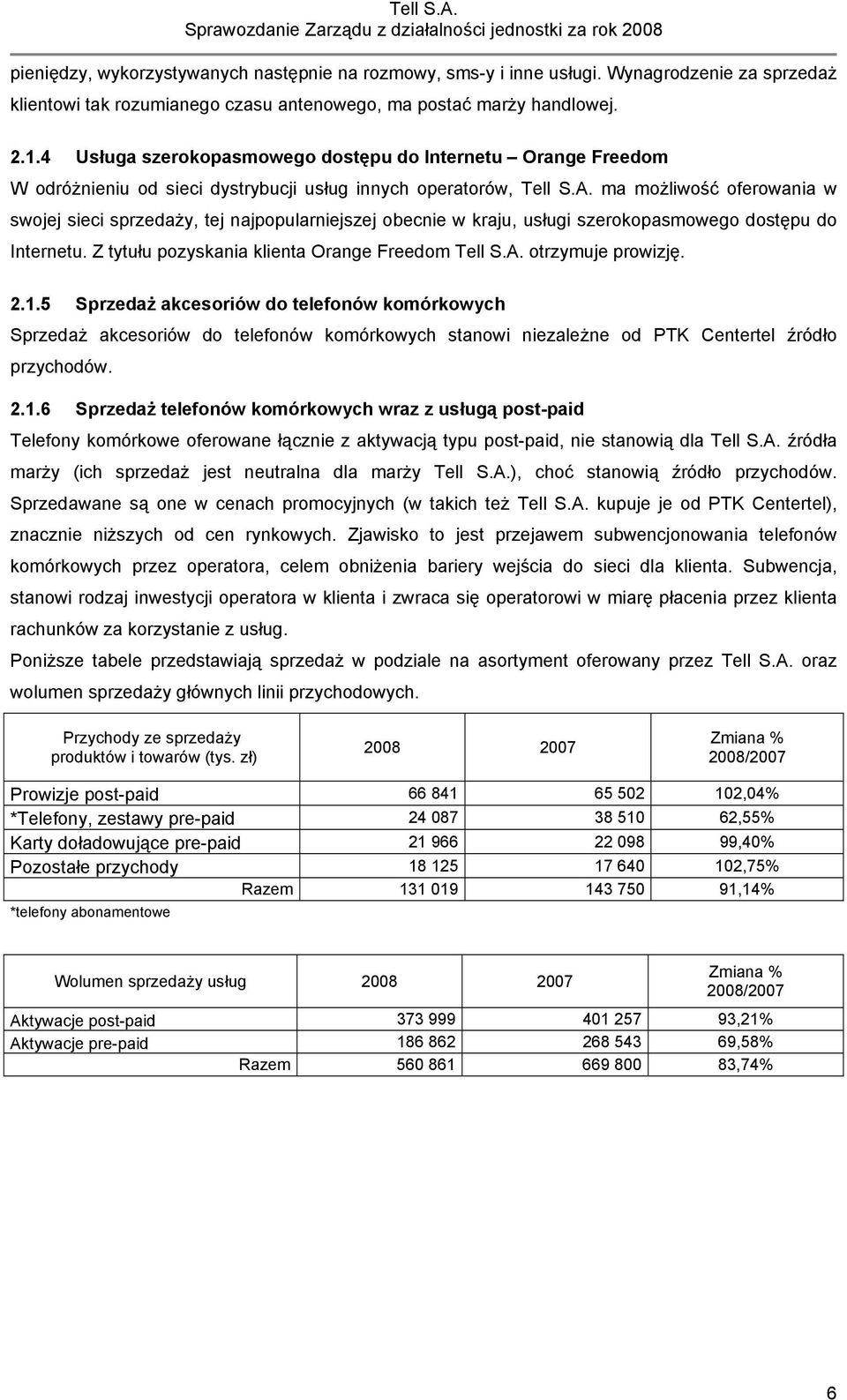ma możliwość oferowania w swojej sieci sprzedaży, tej najpopularniejszej obecnie w kraju, usługi szerokopasmowego dostępu do Internetu. Z tytułu pozyskania klienta Orange Freedom Tell S.A.
