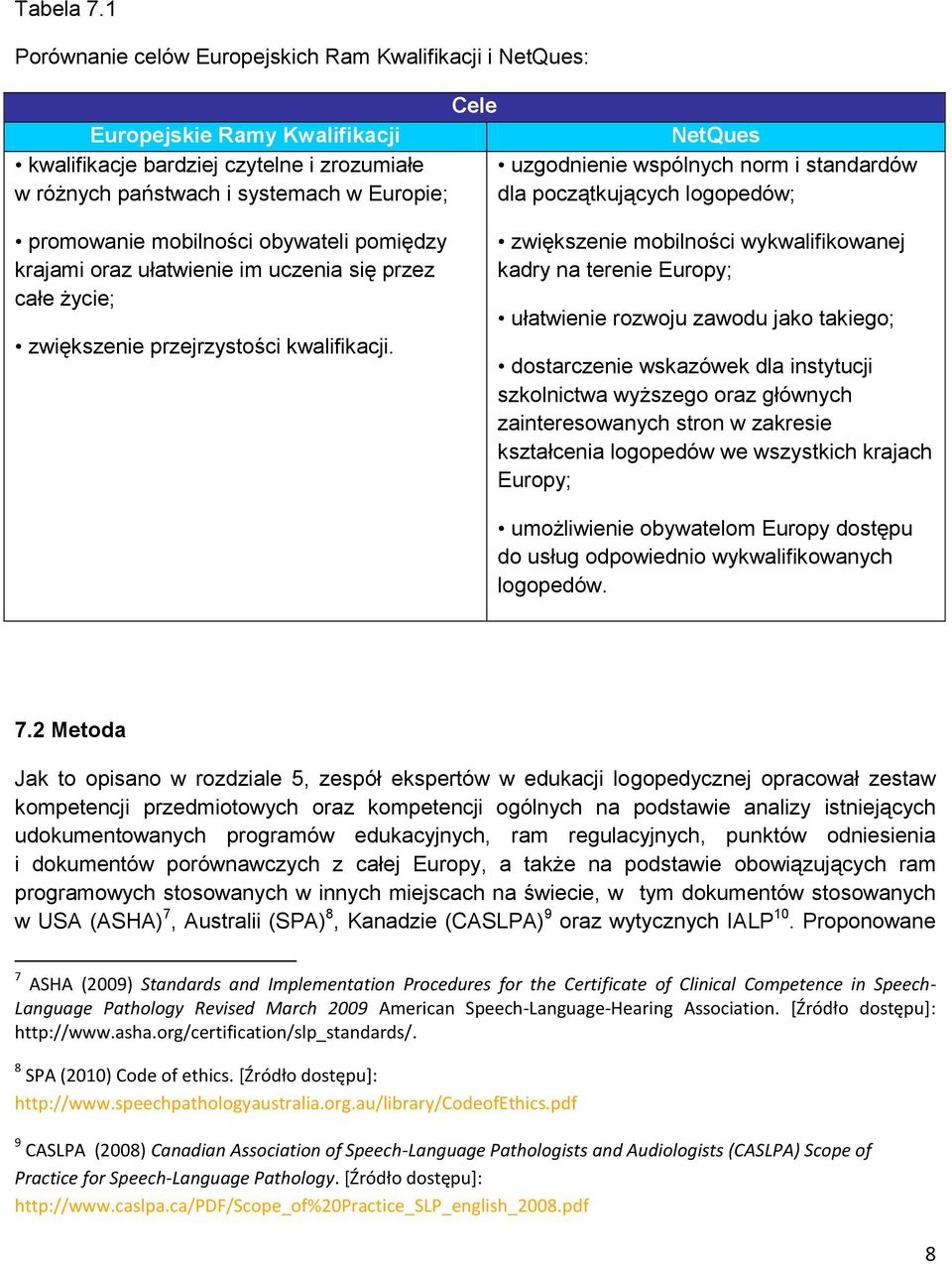 państwach i systemach w Europie; dla początkujących logopedów; promowanie mobilności obywateli pomiędzy krajami oraz ułatwienie im uczenia się przez całe życie; zwiększenie przejrzystości