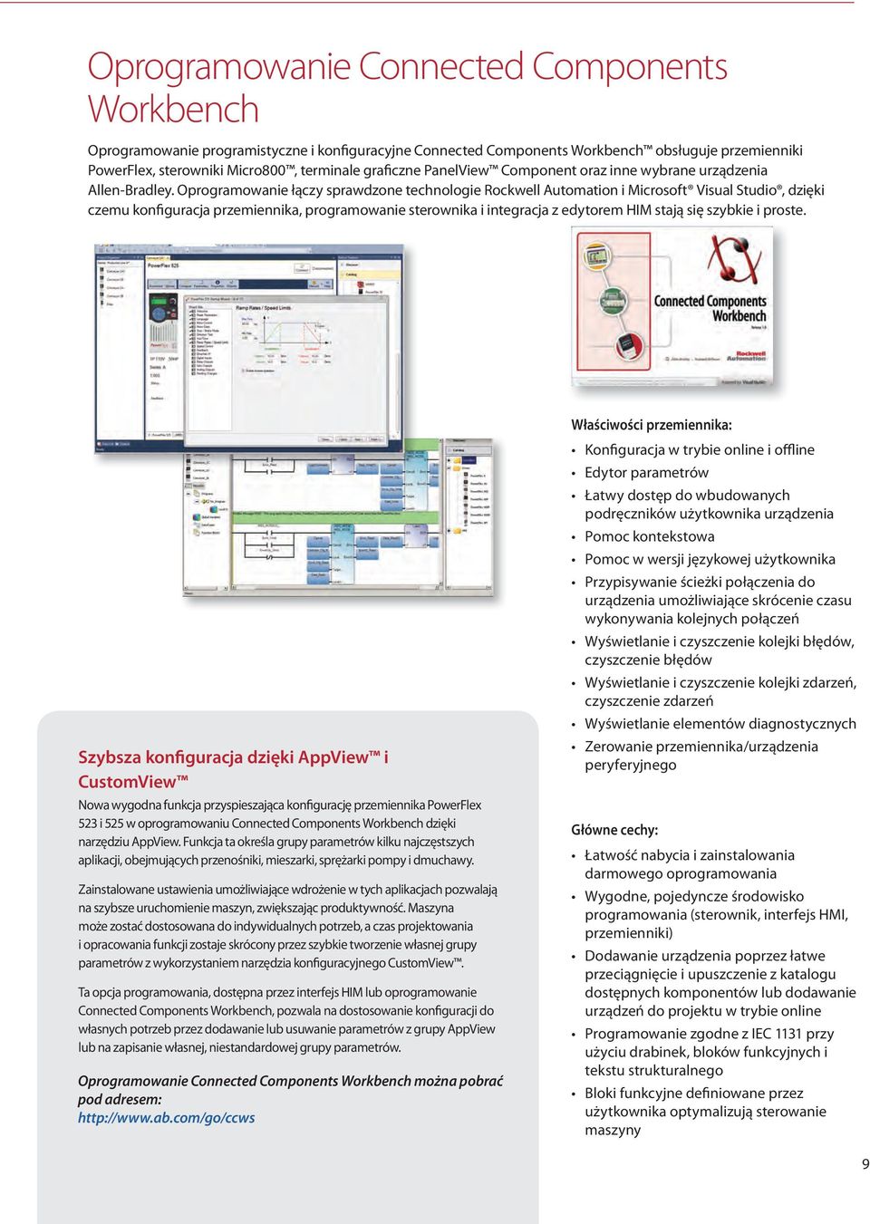 Oprogramowanie łączy sprawdzone technologie Rockwell Automation i Microsoft Visual Studio, dzięki czemu konfiguracja przemiennika, programowanie sterownika i integracja z edytorem HIM stają się