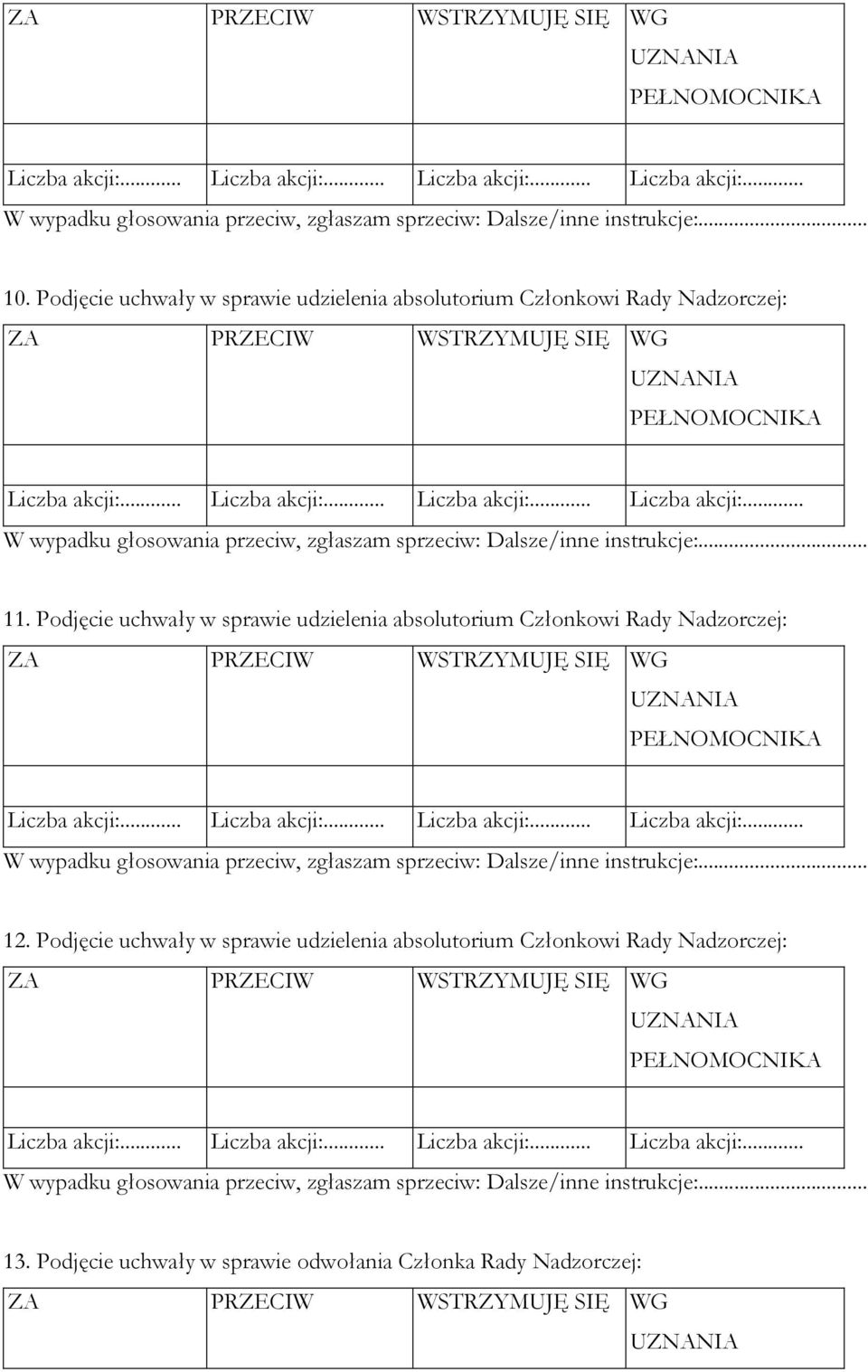 Podjęcie uchwały w sprawie udzielenia absolutorium Członkowi Rady Nadzorczej: