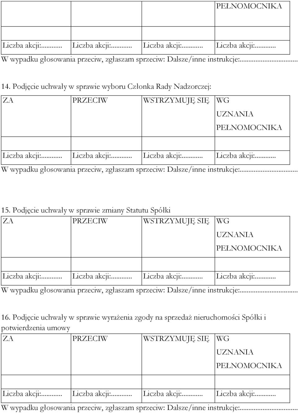 Podjęcie uchwały w sprawie zmiany Statutu Spółki 16.
