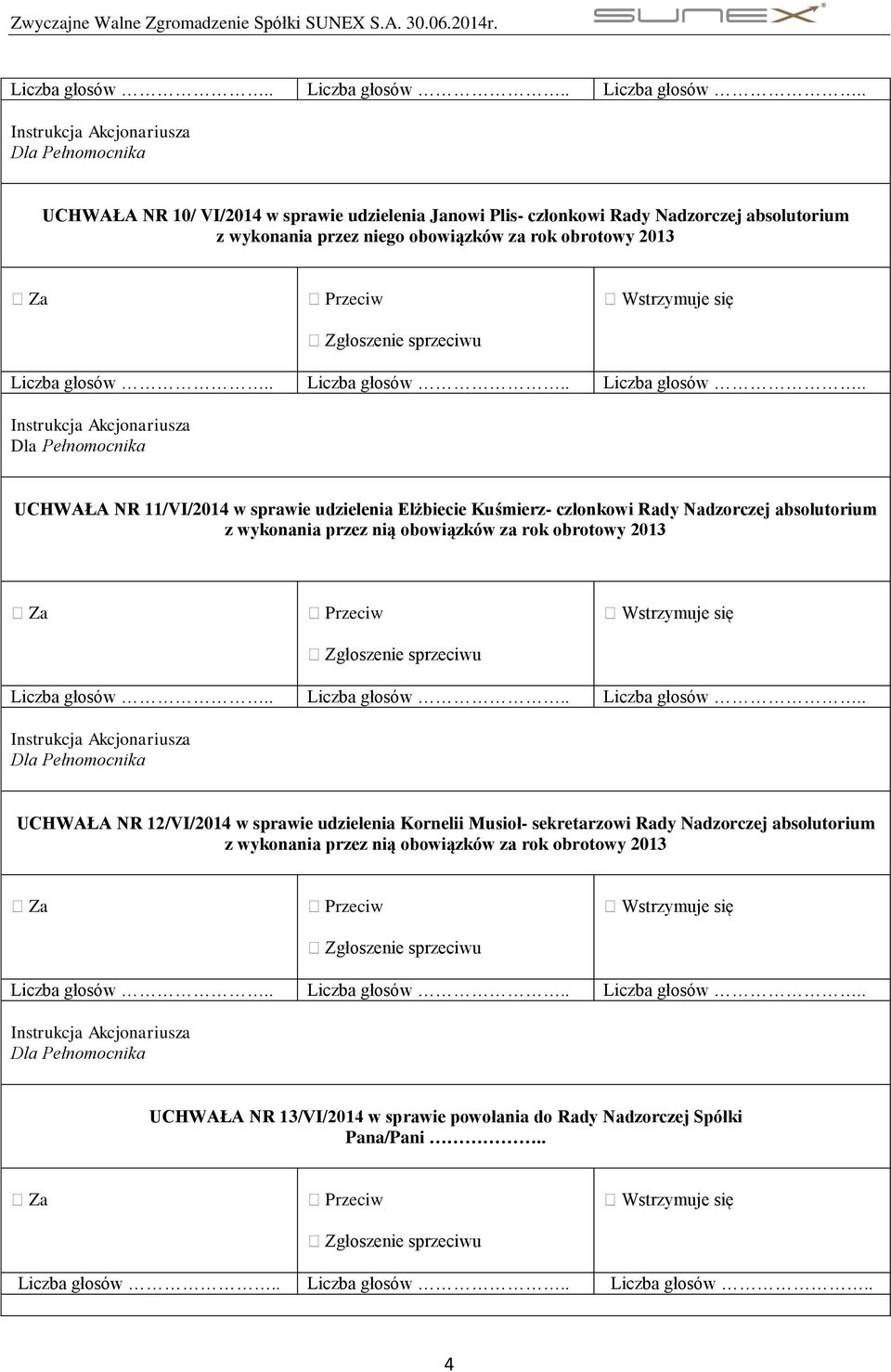 przez nią obowiązków za rok obrotowy 2013 UCHWAŁA NR 12/VI/2014 w sprawie udzielenia Kornelii Musioł- sekretarzowi Rady Nadzorczej