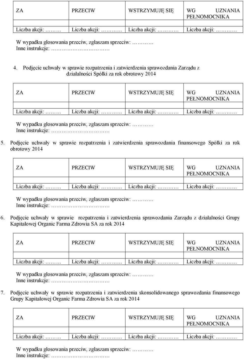 Podjęcie uchwały w sprawie rozpatrzenia i zatwierdzenia sprawozdania Zarządu z działalności Grupy Kapitałowej Organic Farma Zdrowia SA