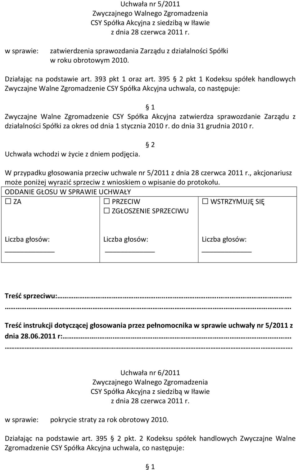 działalności Spółki za okres od dnia 1 stycznia 2010 r. do dnia 31 grudnia 2010 r.