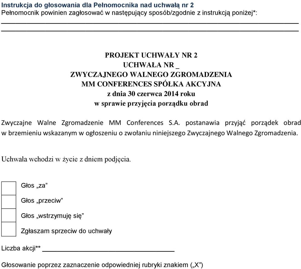obrad Zwyczajne Walne Zgromadzenie MM Conferences S.A.